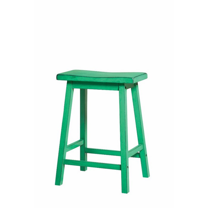 Backless Design Counter Stool with Angled Block Legs, Set of 2, Green