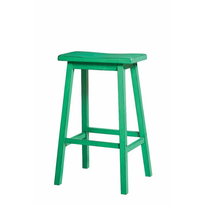 Backless Design Barstool with Angled Block Legs, Set of 2, Green