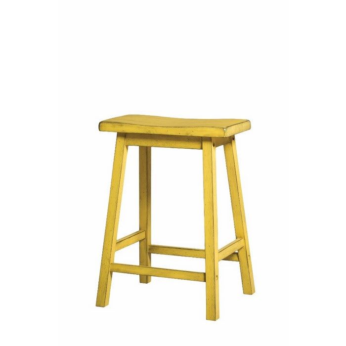 Backless Design Counter Stool with Angled Block Legs, Set of 2, Yellow