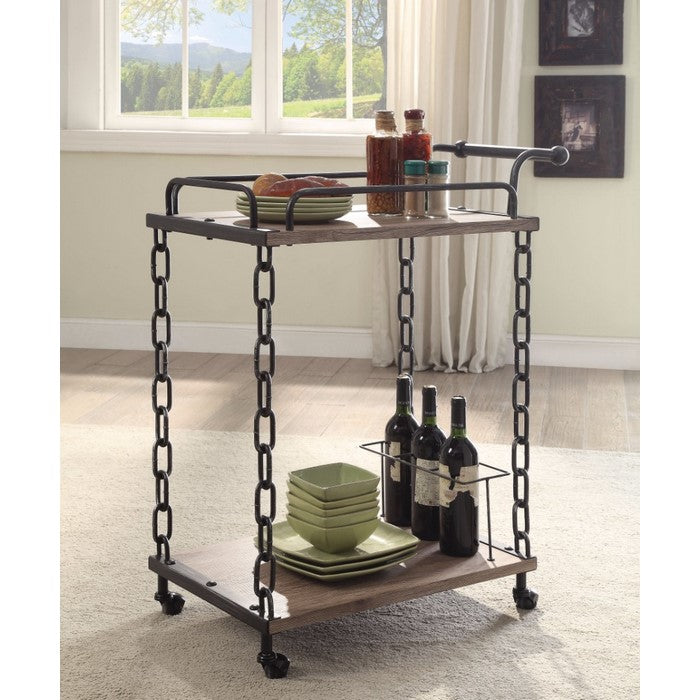 Retro Serving Cart, Rustic Oak & Antique Black
