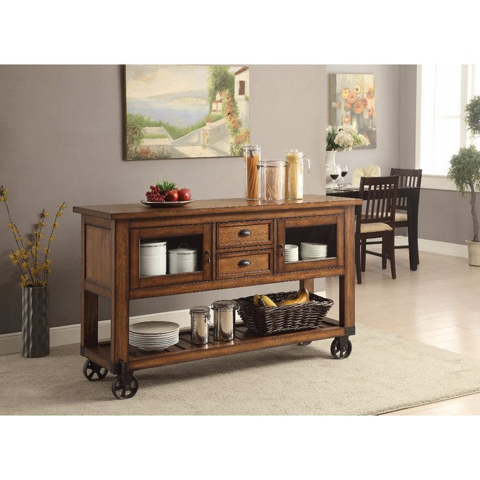 2 Drawer Kitchen Cart with 1 Slatted Shelf, Brown