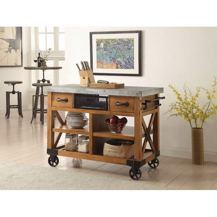 Wood and Metal Kitchen Cart, Antique Oak Brown