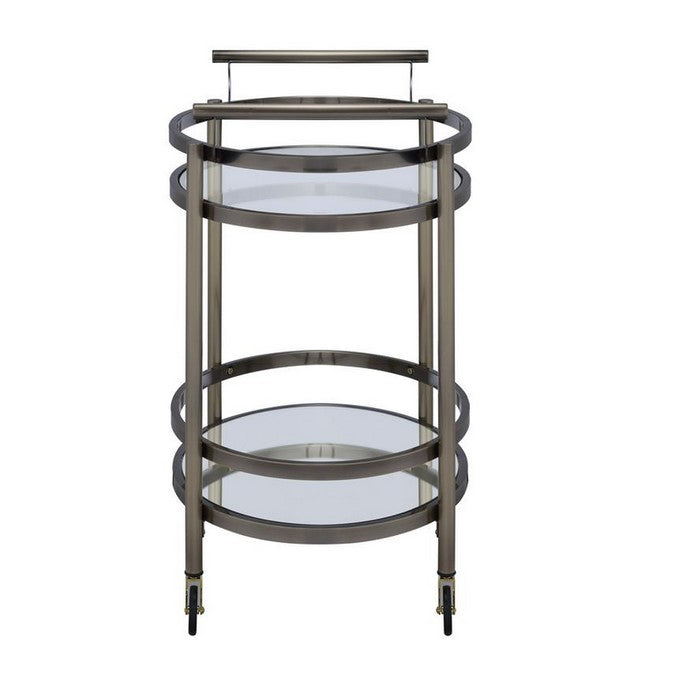 Oval Shaped Metal Serving Cart with 2 Shelves, Silver