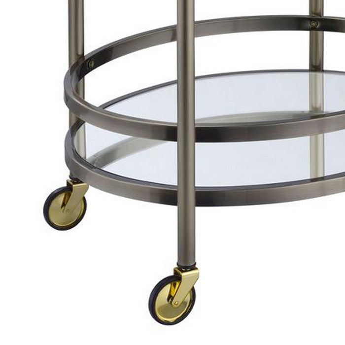 Oval Shaped Metal Serving Cart with 2 Shelves, Silver