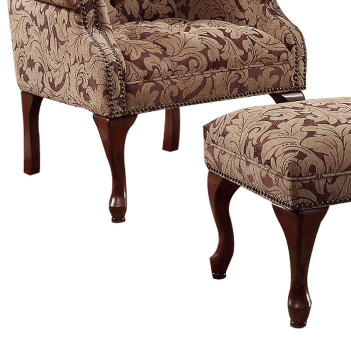 Classic Accent Chair With Ottoman, Light Brown
