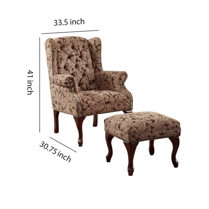 Classic Accent Chair With Ottoman, Light Brown