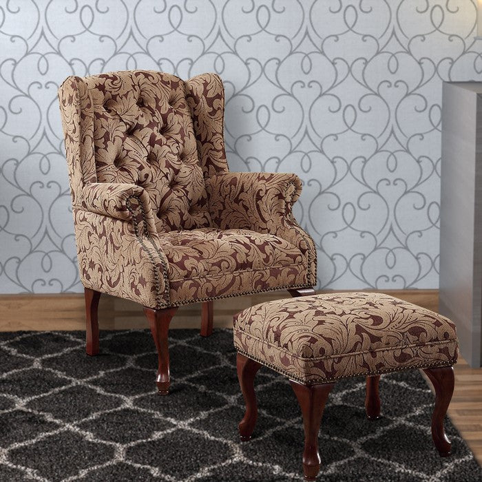 Classic Accent Chair With Ottoman, Light Brown