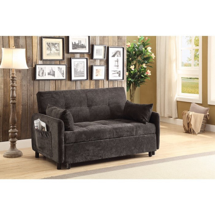 Small Velvet Tufted Sofa Bed, Dark brown
