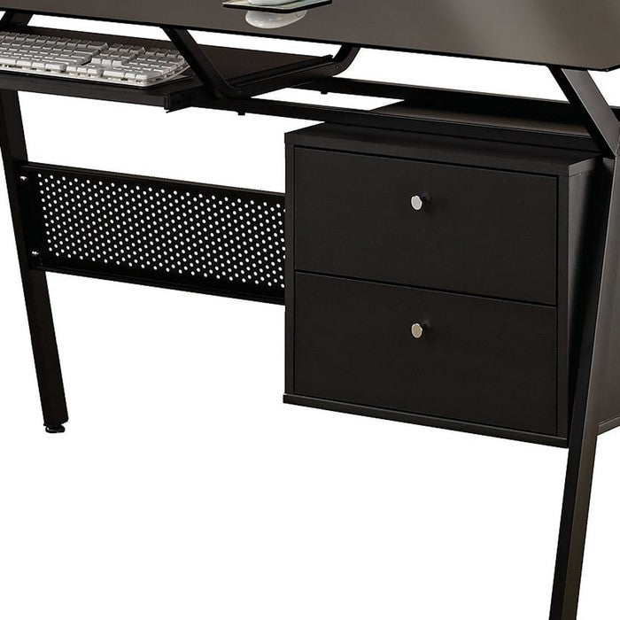 Modish Metal Computer Desk with Two Storage Drawers, Black