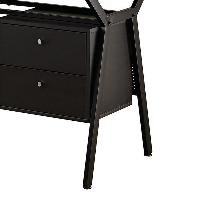 Modish Metal Computer Desk with Two Storage Drawers, Black