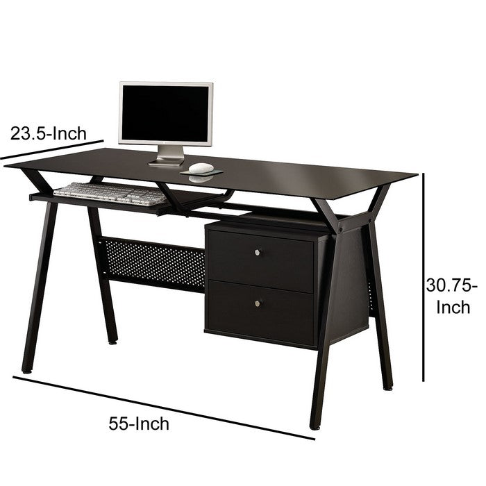 Modish Metal Computer Desk with Two Storage Drawers, Black