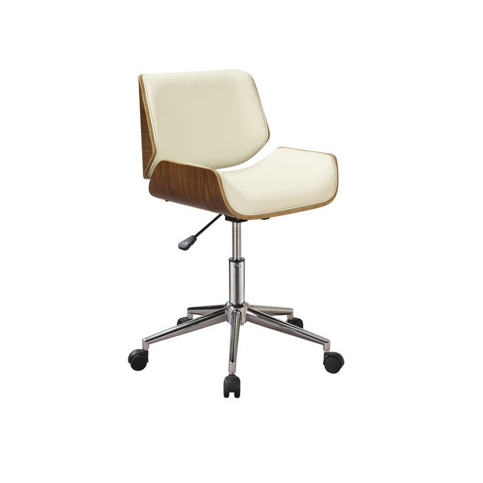 Contemporary Small-Back Home Office Chair, Beige/Walnut