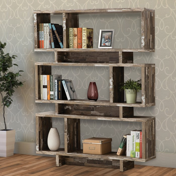 Rustically Charmed Wooden Open Bookcase, Brown