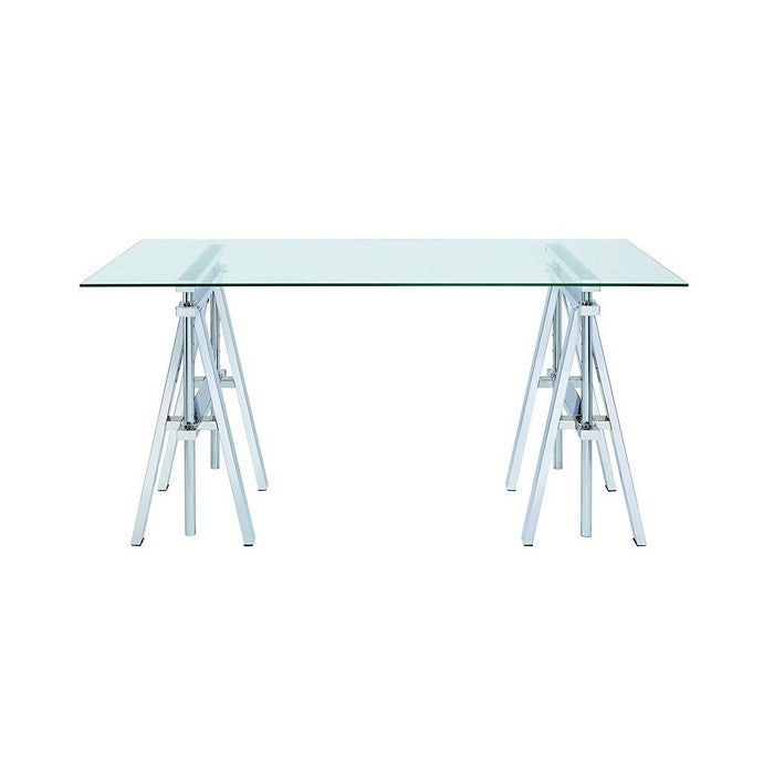 Adjustable Writing Desk with Sawhorse Legs, Clear And Silver