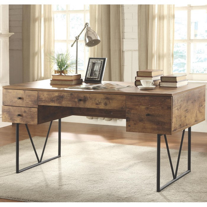Voguish Style Writing Desk With 4 Drawers, Brown