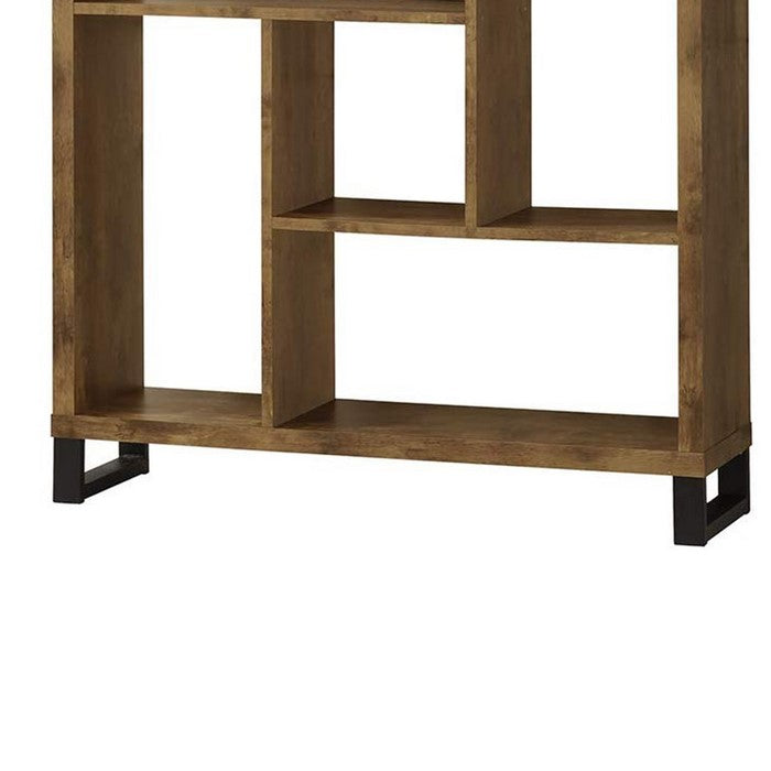 Metal and Wood Modern Style Bookcase with Multiple Shelves, Brown