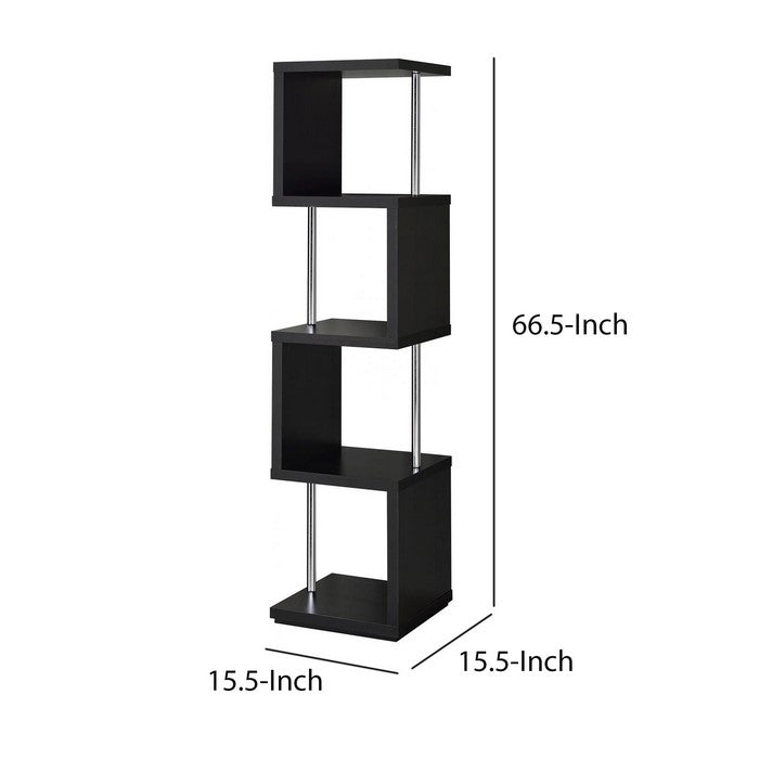 Well-made Four Tier Wood And Metal  Bookcase, Black