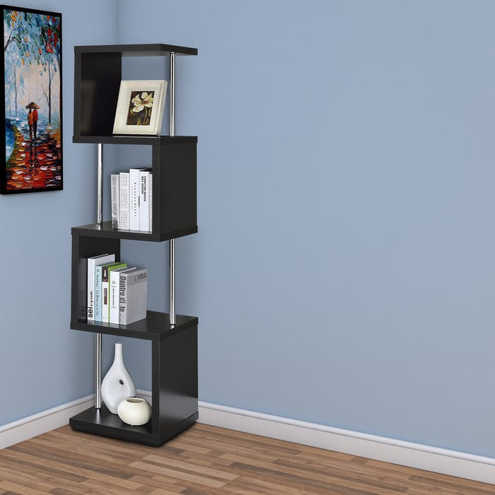 Well-made Four Tier Wood And Metal  Bookcase, Black