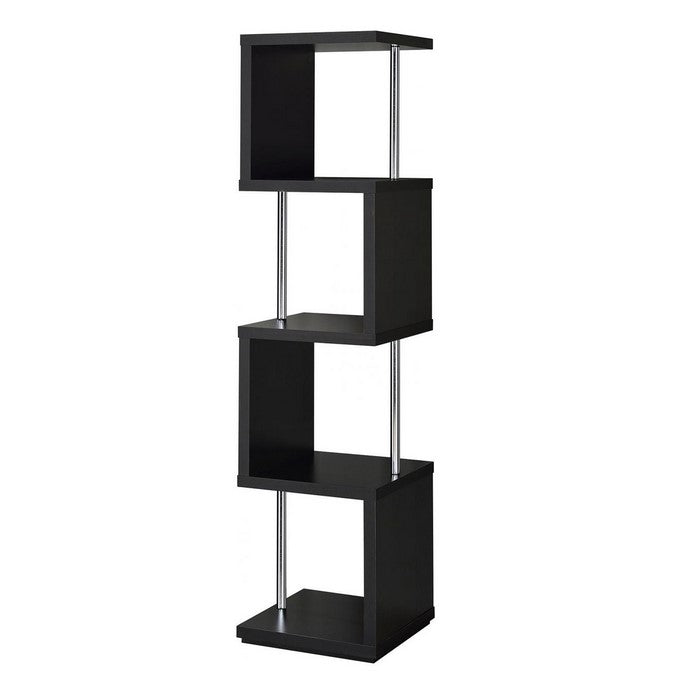 Well-made Four Tier Wood And Metal  Bookcase, Black