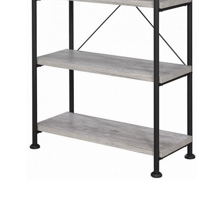 Sophisticated Wood and Metal Open Bookcase, Gray