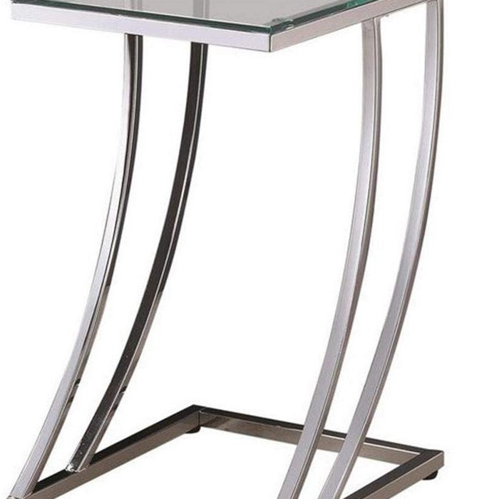 Contemporary Metal Accent Table With Glass Top, Clear And Silver