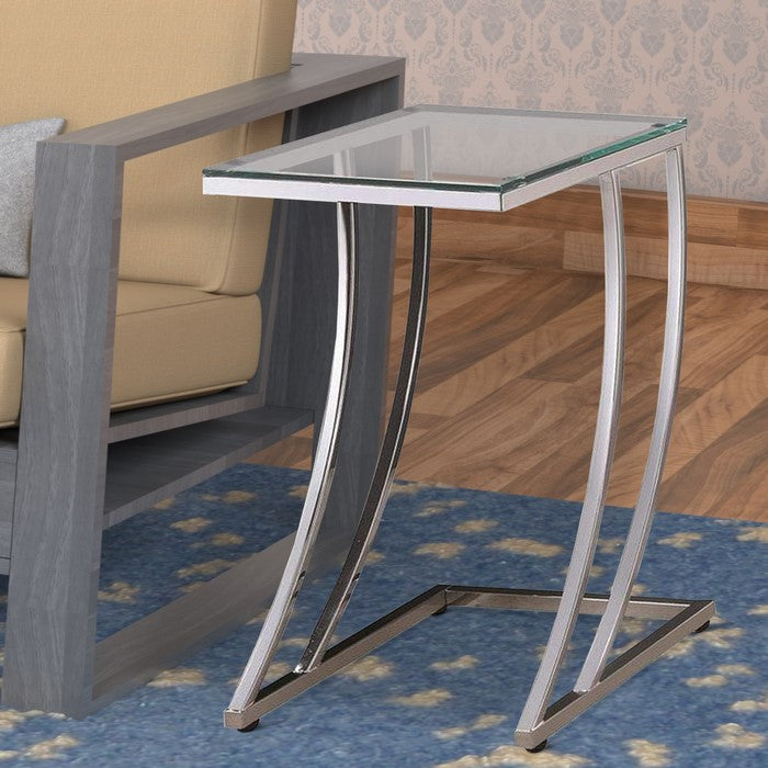 Contemporary Metal Accent Table With Glass Top, Clear And Silver