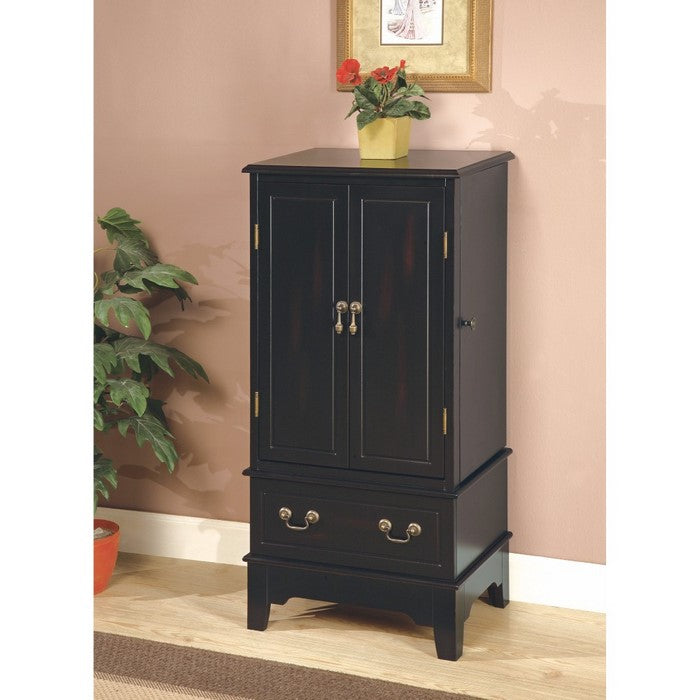 Jewelry Armoire With Felt Lined Doors And Drawers, Black