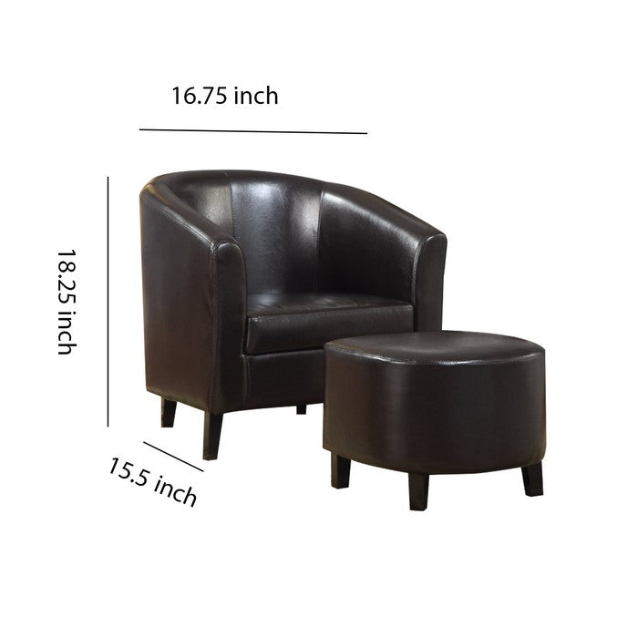 Well-Finished Accent Chair With Ottoman, Dark Brown