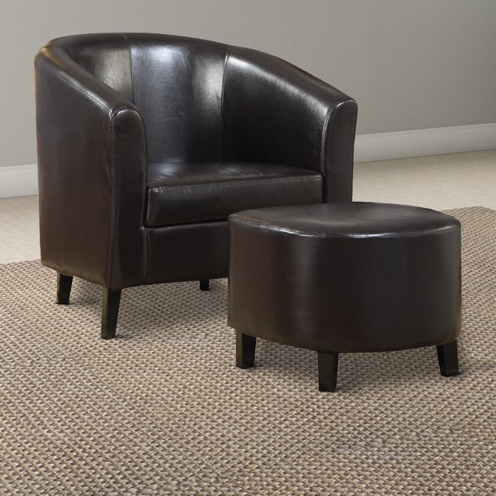 Well-Finished Accent Chair With Ottoman, Dark Brown