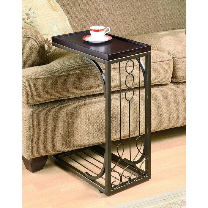 Elegantly Charmed Wood And Metal Snack Table, Brown