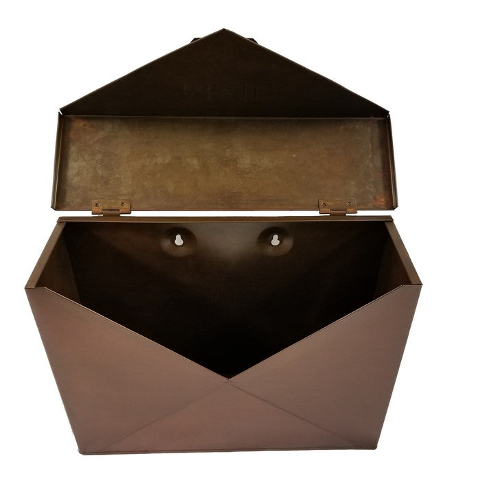 Spacious Envelope Shaped Wall Mount Iron Mail Box, Copper Finish