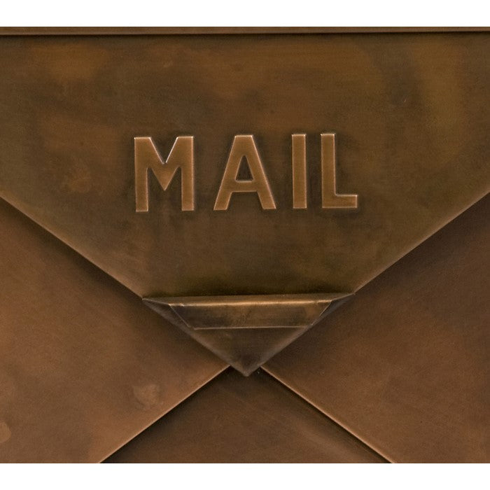 Spacious Envelope Shaped Wall Mount Iron Mail Box, Copper Finish