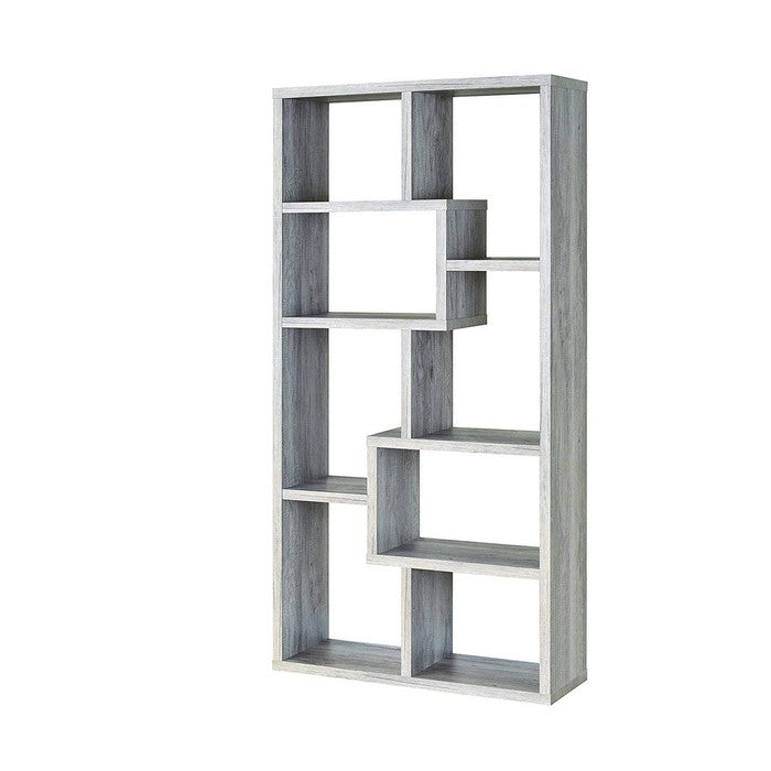 Modish Wooden Bookcase With Multiple Shelves, Gray