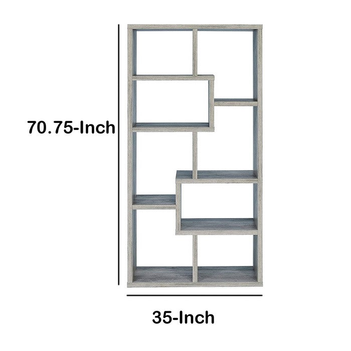 Modish Wooden Bookcase With Multiple Shelves, Gray