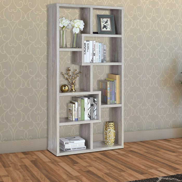 Modish Wooden Bookcase With Multiple Shelves, Gray