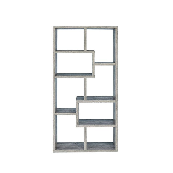 Modish Wooden Bookcase With Multiple Shelves, Gray