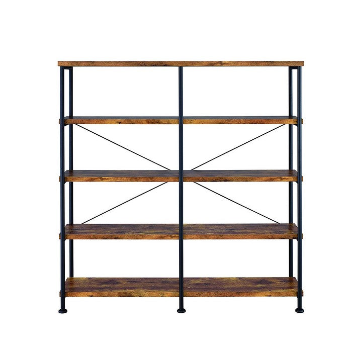 Industrial Style Wood and Metal Open Bookcase, Brown