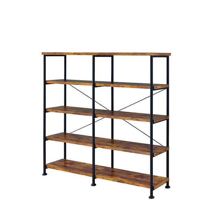 Industrial Style Wood and Metal Open Bookcase, Brown