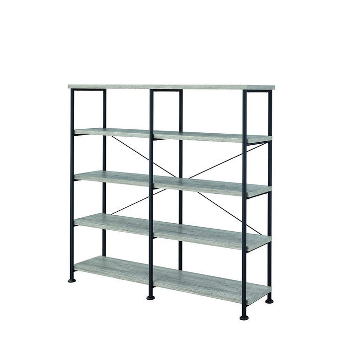 Contemporary Style Wood and Metal Open Bookcase, Gray