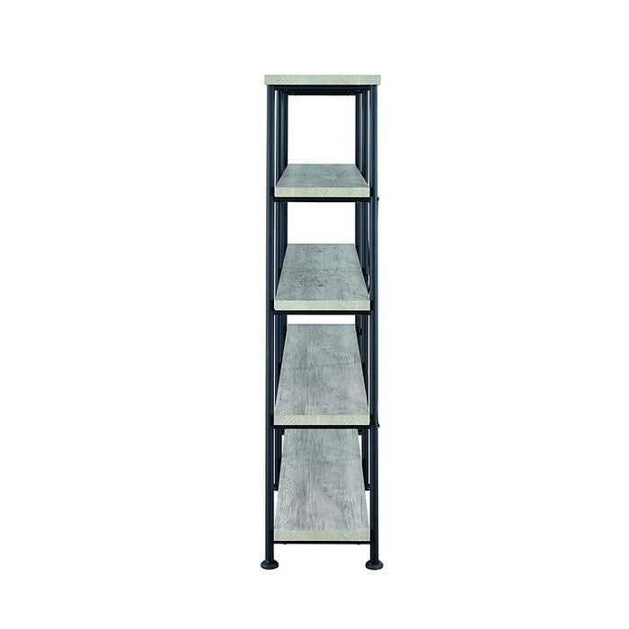 Contemporary Style Wood and Metal Open Bookcase, Gray