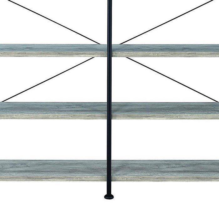 Contemporary Style Wood and Metal Open Bookcase, Gray