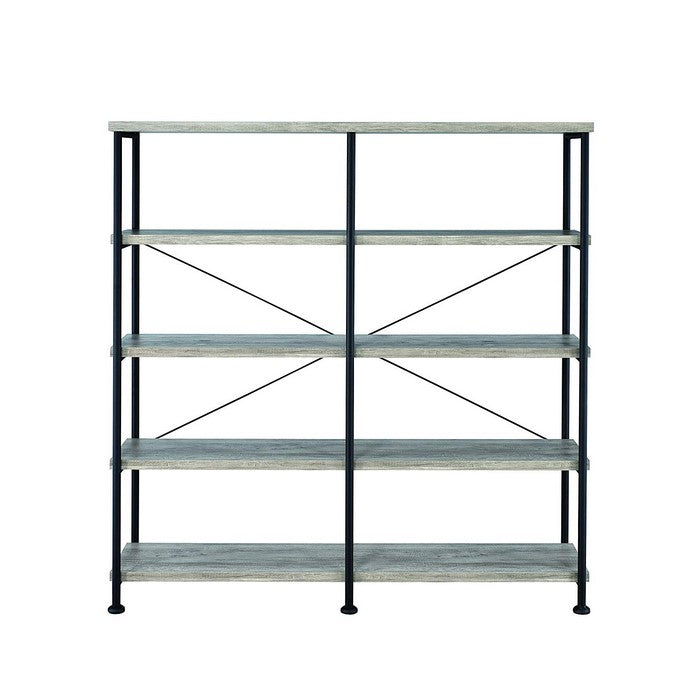 Contemporary Style Wood and Metal Open Bookcase, Gray
