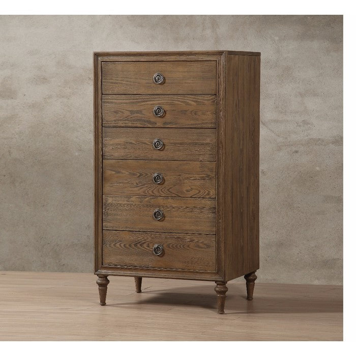 6 Drawer Chest with Grain Details, Distressed Brown