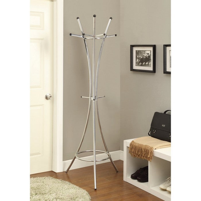 Metal Standing Coat Rack With Rubber Tips, Silver