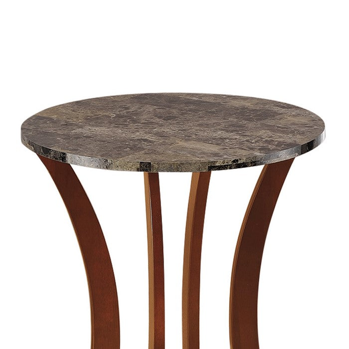 Transitional Wooden Plant Stand With Faux Marble Top, Brown