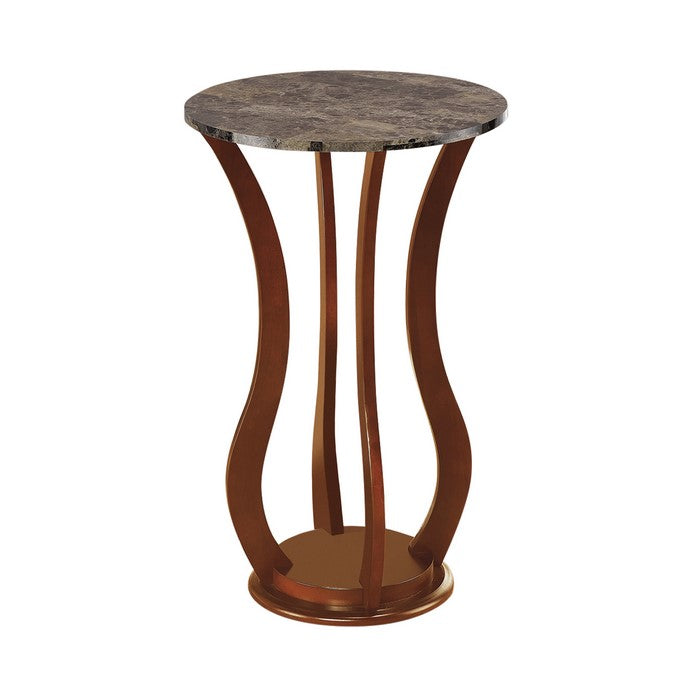 Transitional Wooden Plant Stand With Faux Marble Top, Brown