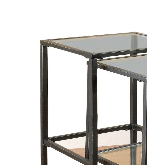 Set Of 2 Metal Nesting Tables With Glass Top, Black
