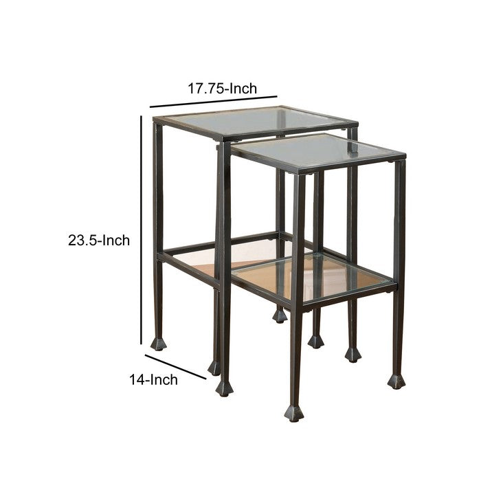 Set Of 2 Metal Nesting Tables With Glass Top, Black