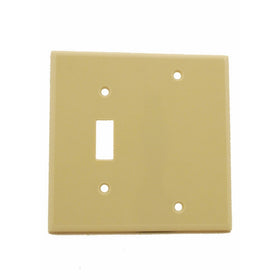 Leviton 86006 2-Gang 1-Toggle 1-Blank Device Combination Wallplate, Standard Size, Thermoset, Box Mount, Ivory