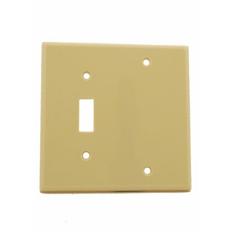 Leviton 86006 2-Gang 1-Toggle 1-Blank Device Combination Wallplate, Standard Size, Thermoset, Box Mount, Ivory
